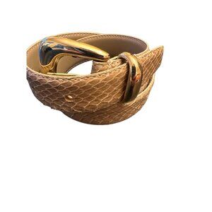 Tan Textured Leather Belt with Gold-Tone Buckle
